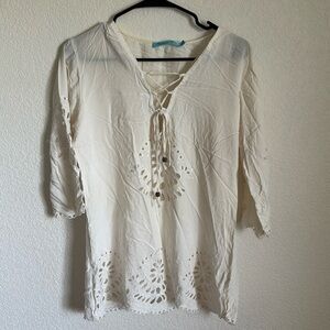Solitaire Swim Cover Up eyelet 3/4 sleeves medium